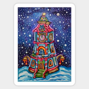 Vintage Christmas Clock Tower Painting Sticker